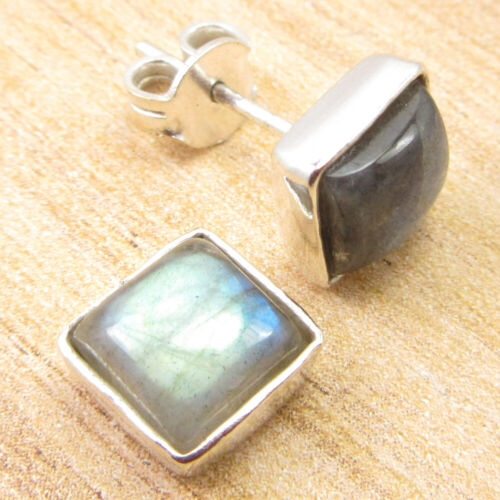 925 Silver Plated AQUA CHALCEDONY & Other Color Stone Variety Square Earrings 