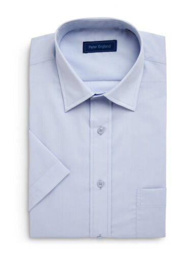 Peter England Mens Short Sleeve Cotton Rich Plain Light Blue Shirt 14h" 18" 