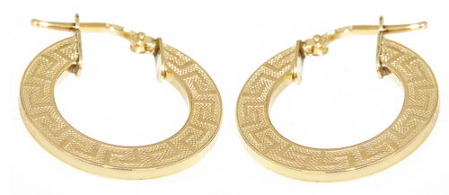 Flat Hoop Earrings Gold 585//14 Carat With Mäander Pattern Earrings Earrings