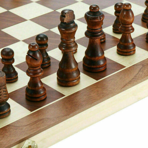 Large Chess Wooden Set Folding Chessboard Pieces Wood Board New UK