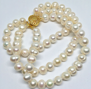 8/" 3 rangées 8-9 mm Blanc Naturel D/'eau Douce Pearl PERLES rondes Femmes Bracelet