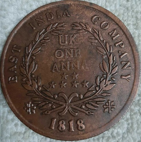 1818 edward VII king /& emperor east india company uk one anna big palm size coin
