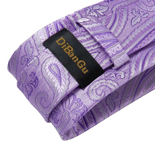 USA Purple Silk Paisley Tie Set Mens Necktie Pocket Square Cufflinks Wedding