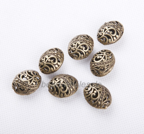 10Pcs Latest Antique Tibetan Silver Ellipse Shaped Hollow Spacer Beads 