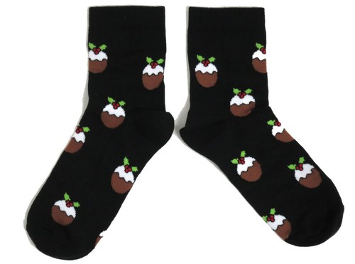 LADIES CHRISTMAS PUDDING SOCKS UK SIZE 4-8 EUR 37-42 USA 6-10