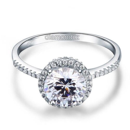 Vintage Halo 925 Sterling Silver Wedding Engagement Ring 2 Carat Lab Diamond 