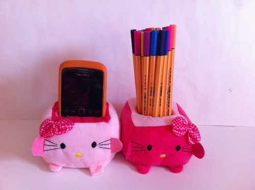 Kawaii TOFU Hello Kitty Plush Stuffed Toy Doll Mobile Phone//Stationery Holder