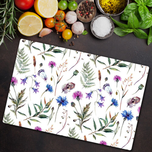Details about   Glass Chopping Board Utensil Board Wild flowers pink blue and green 80x52 