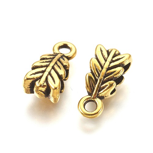 50pc Antique Golden Tibetan Alloy Leaf Pendant Bails Nickel Free Charms 14x6.5mm