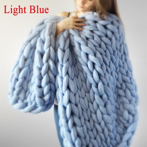 Soft Handmade Chunky Knit Blanket Throw Wool Thick Line Yarn Sofa Home Decor