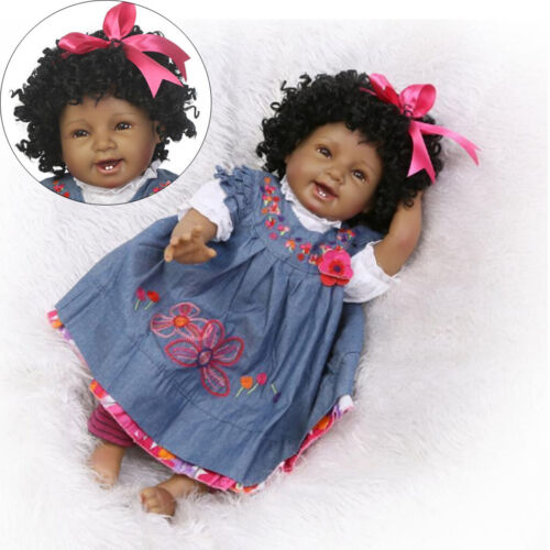 22/'/' Real Lifelike Reborn Black African Baby Girl Vinyl Silicone Handmade Dolls