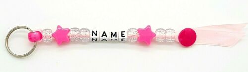 Personalised handmade beaded key ring any name/party bag filler/tag/school leave 