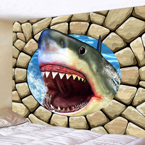 3D Shark Open Mouth Tapestry Wall Hanging Living Room Bedroom Dorm Decor