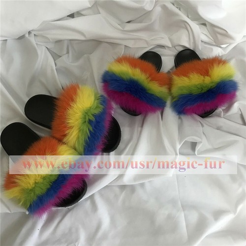 Kids Girl Toddler Youth Real Fox Fur Shoes Fur Sandals Flip Flops Slides Slipper