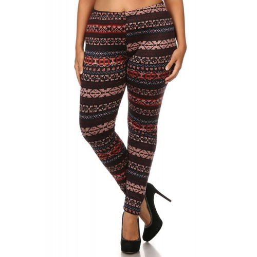 Plus Size Fur Lined Print Leggings Warm Winter Fleece Stretch Pants 1X 2X 3X 4X