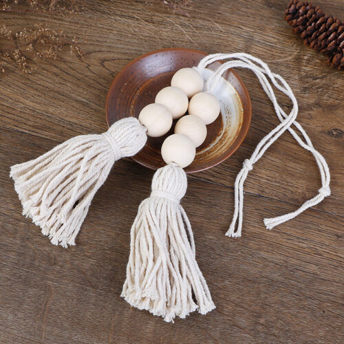 2Pcs Tassle Farmhouse Beads Natural Wood Bead Garland Rustic Wedding Ornament`CA 