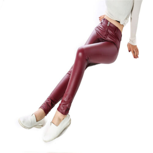 Femmes en cuir synthétique élastique Pantalon Legging Push Up taille haute extensible HD
