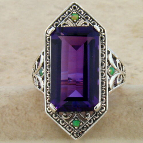 HYDRO AMETHYST & OPAL ANTIQUE DESIGN .925 STERLING SILVER RING SIZE 7,#490 6 CT