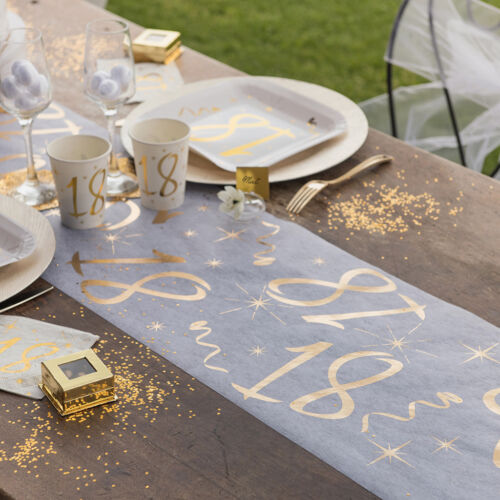 Tischläufer Weiß-Gold 80 Jahre 30cm x 5m Dekostoff Banner Tischdecke Tischband
