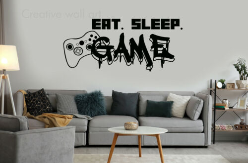 Gamer Controller Eat Sleep Game Vinyl Wall Stickers Gaming Decals Murals Game V1