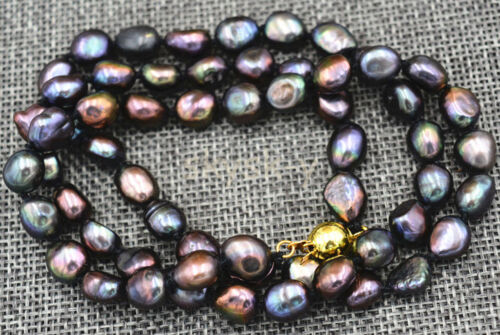 18 inches 7-8MM black Akoya Cultured Baroque Pearl Necklace AAA 