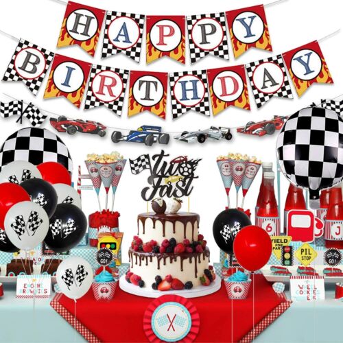 Balloonsfor kid boy Birthday Racing Car Birthday Party Supplies Set Banner