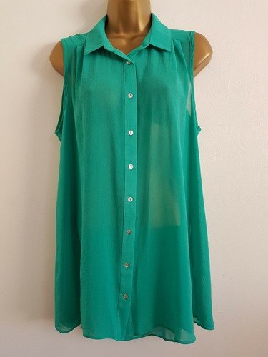 NEW Yours Plus Size16-32 Emerald Green Chiffon Sleeveless Tunic Top Shirt Blouse