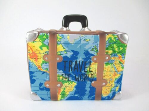 Suitcase Piggy Bank Travel Suitcase Piggy Bank 14 cm Money Bank World Map