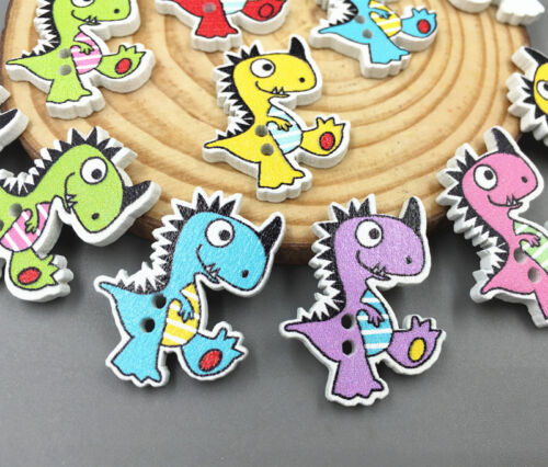 Cartoon Wooden dinosaur Buttons Sewing crafts decoration Scrapbooking 27mm