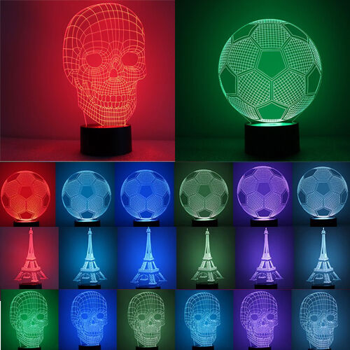 3D Lampe DEL lumineux Illusion Lumière Sculpture Bureau Nuit Couleur Changer USB 