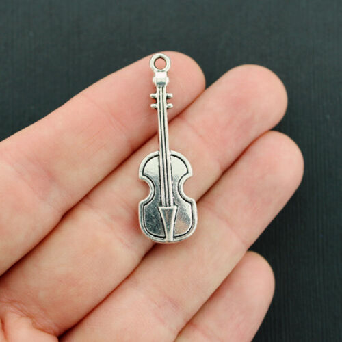 8 Violin Charms Antique Silver Tone SC1810 