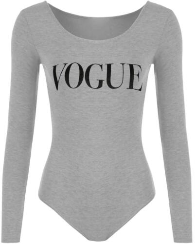 Femme Manches Longues Extensible Jersey Léotard Body Vogue Imprimé Débardeur T Shirt Top