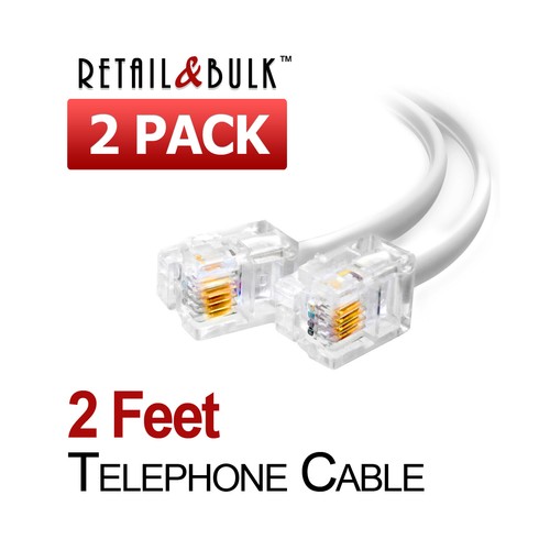 24 Inches Phone Line Cord 6P4C 2 Feet Short Telephone Cable RJ11 2 Pack
