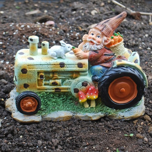 Farming Gnome Garden Ornament Gnome Riding Tractor Outdoor Statue