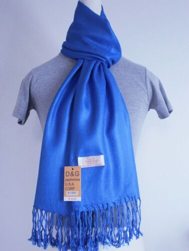 DG Pashmina Scarf Shawl Wrap,Solid Royal Blue 30/%Silk,70/%Cashmere.Soft