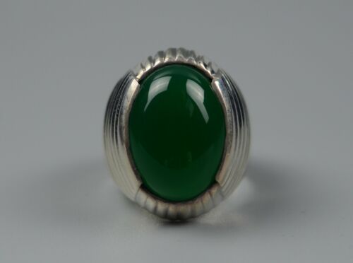 Details about  / Natural Yemeni Sabz Aqeeq Sterling Silver 925 Handmade Big Green Agate Mens Ring