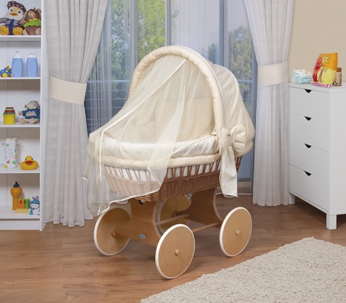 WALDIN Baby Bollerwagen,Stubenwagen,komplett Zubehör,Stoffe Gelb//Beige//kariert