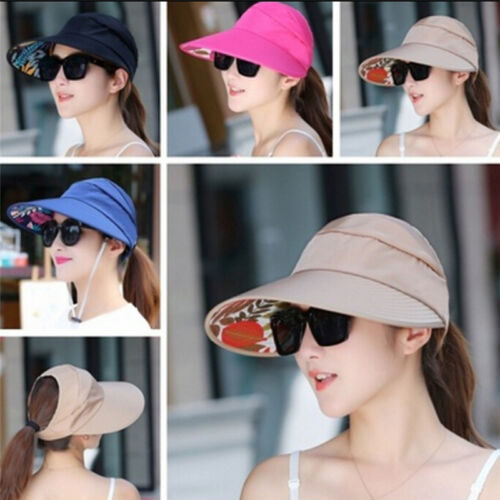 Women UV Protect Foldable Large Brim Visor Cap Beach Sun Hat OutdoorMulticoHEP 