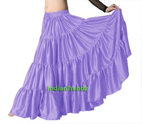 Satin 6 Yard Tiered Gypsy Skirt Belly Dance Tribal Ruffle Costume Jupe Flamenco