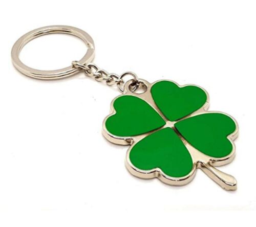 Large Green Shamrock Lucky Enamel Four Leaf Clover Keyring Luck Of The Irish 