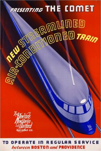 1930s The Comet Boston Providence Vintage Railroad Travel Advertisement Poster
