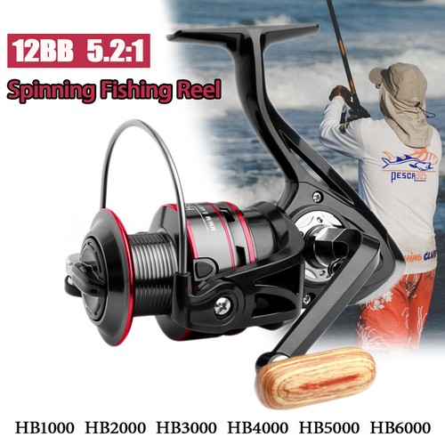 12BB Spinning Fishing Reel HB1000-6000 Metal Spool Folding Arm Left Right 5.2:1