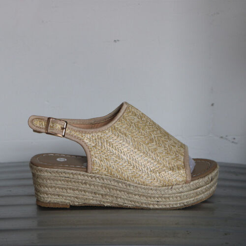 Womens Weave Slingbacks Sandals Breathable Platform Peep Toe Casual Buckle Shoes