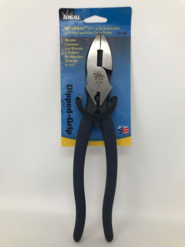 Ideal Wire Man 9.5&#034; Linesman w/Crimp & Fish Tape Puller Pliers Made in USA