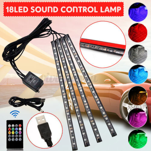USB RGB Car Interior 72 LED Light Strip Sound Atmosphere Lamp & Remote Control 