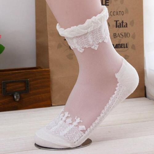 Women Lace Ruffle Ankle Sock Lady Ultrathin Sheer Elastic Princess Shoe Sock RE