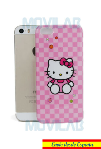 Funda carcasa rígida Apple Iphone 5 5S dibujos Hello Kitty rosa cuadros 