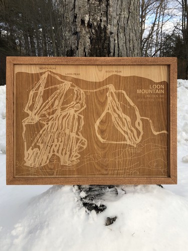 Loon Mountain Trail Map Wood Engraving Wall Art