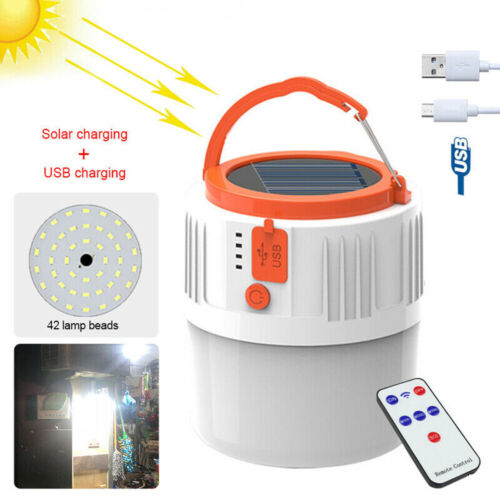USB /& Solar Power LED Light Rechargeable Flashlight Lantern Camping Hiking Lamp