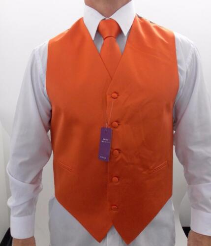 Men's Retro Suit Tuxedo 3 Pc Dress Vest Necktie Hanky Orange S,M,L,XL,2XL,3XL 
